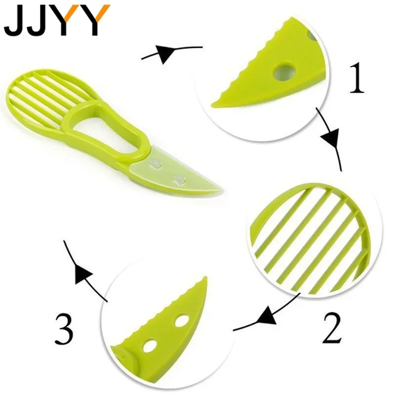 JJYY 3-in-1 Avocado Slicer Shea Butter Fruit Peeler Pulp Separator Plastic Knife Kitchen Vegetable Tool