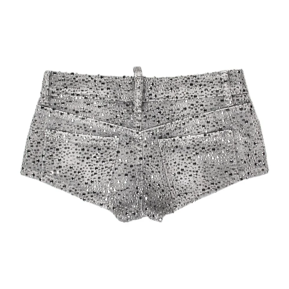 New Retro Double-sided Flashing Rhinestone Shorts for Women Y2K Harajuku Mini Denim Shorts Gothic Sexy Slim Low-waisted Shorts