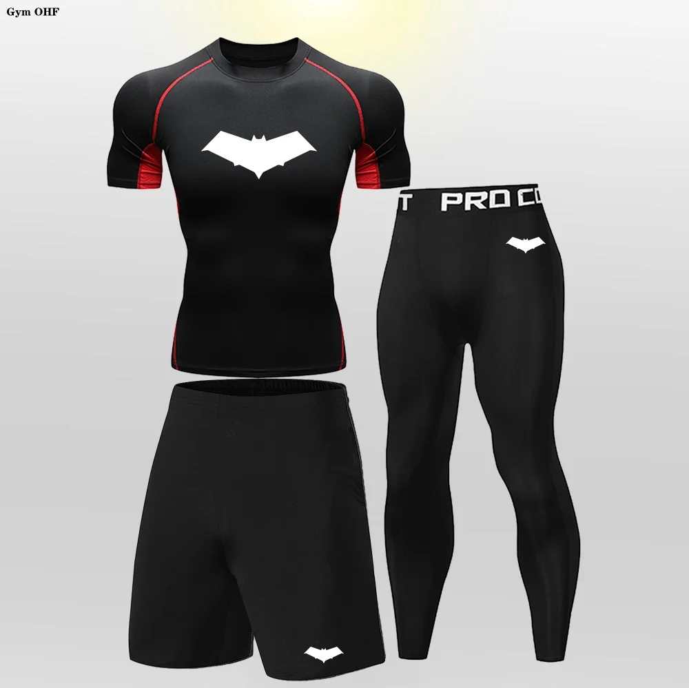 

Boys Running Long Sleeve T-Shirt Compression Sets Sports Leggings Children's Full Sportswear MMA Male Superhero Suit For Summer