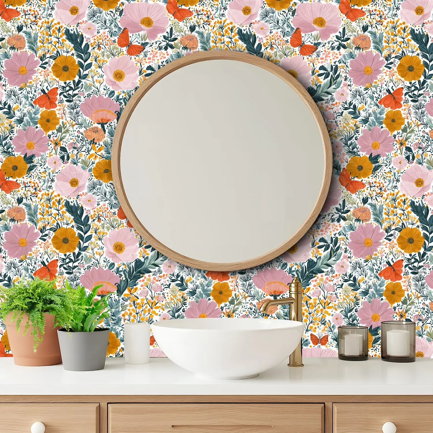 

Яркие обои с цветочными яркими бабочками, 22,83 "X 118", водонепроницаемые обои для гостиной/спальни/ванной комнаты, наклейка на стену из ПВХ