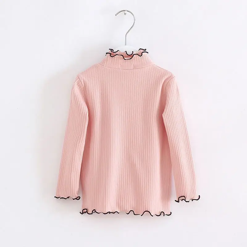 Girls' Autumn And Winter Long Sleeves Bottom Shirt Korean Fashion Sweet Style Fungus Edge Small High Neck Girls' Base Tops