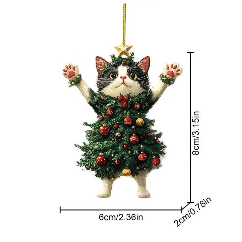 Ornamentos de árvore de natal de gato 2d acrílico bonito gato pendurado ornamentos retrovisor mochila acessórios fontes de festa presentes de ano novo