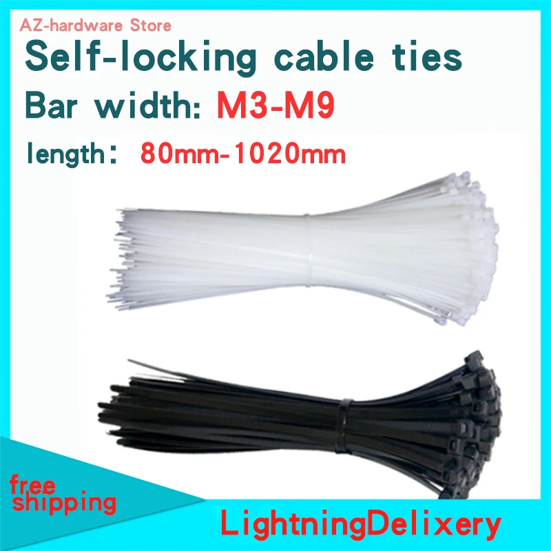 

Self-locking cable tie large strapping plastic snap fastener strap cord white/black 50PCS