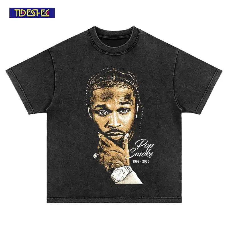 2025 Men Harajuku Hip Hop Vintage Portrait Touching The Chin Printed Oversize Washed T-Shirt Streetwear Loose Tshirt Cotton Tops
