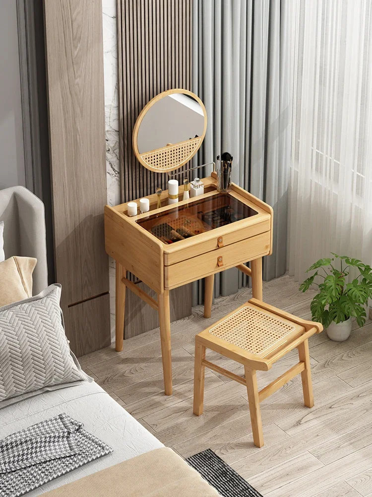 

Japanese dresser small log bedroom bedside mini dressing table 60CM small apartment very narrow dressing table glass