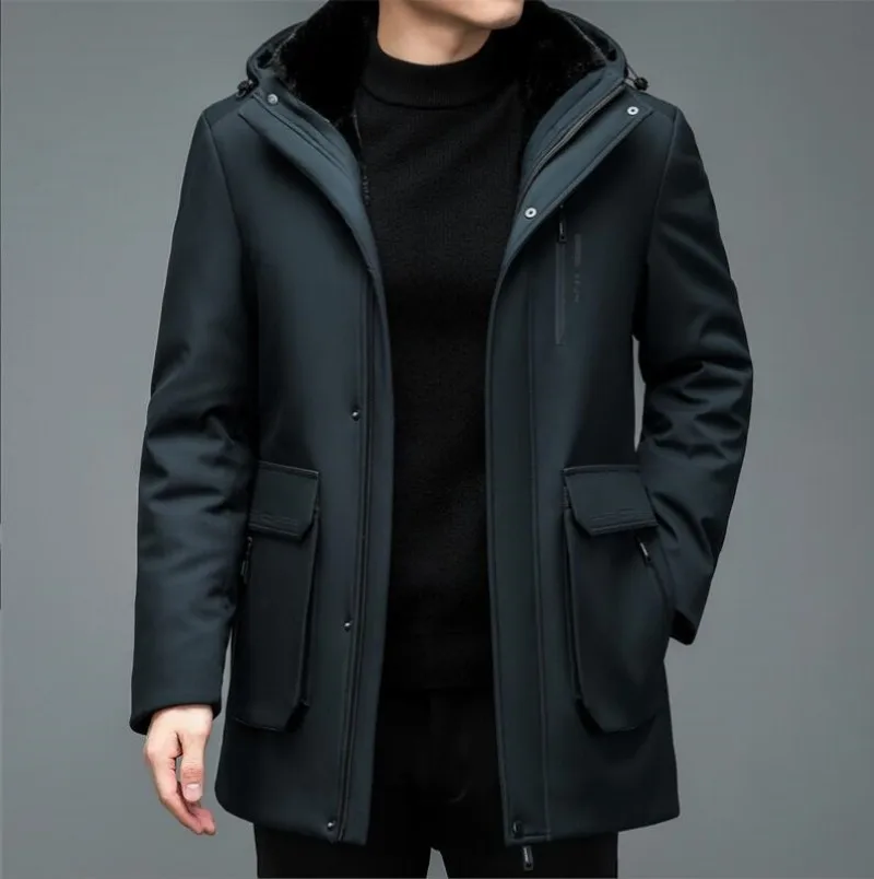 2023 Winter New Thickened Men\'s Overcome Fox Collar Removable Liner Down Casual Business Cotton Jacket Size M-4XL