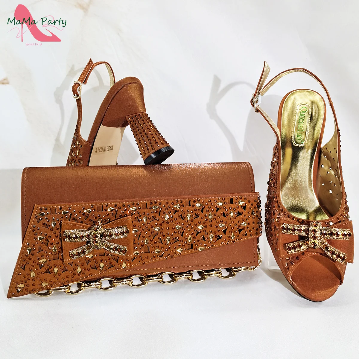 

Mature New Fashion Classics Design Italian Women Shoes and Bag to Match in Orange Color Comfortable Heels for Party