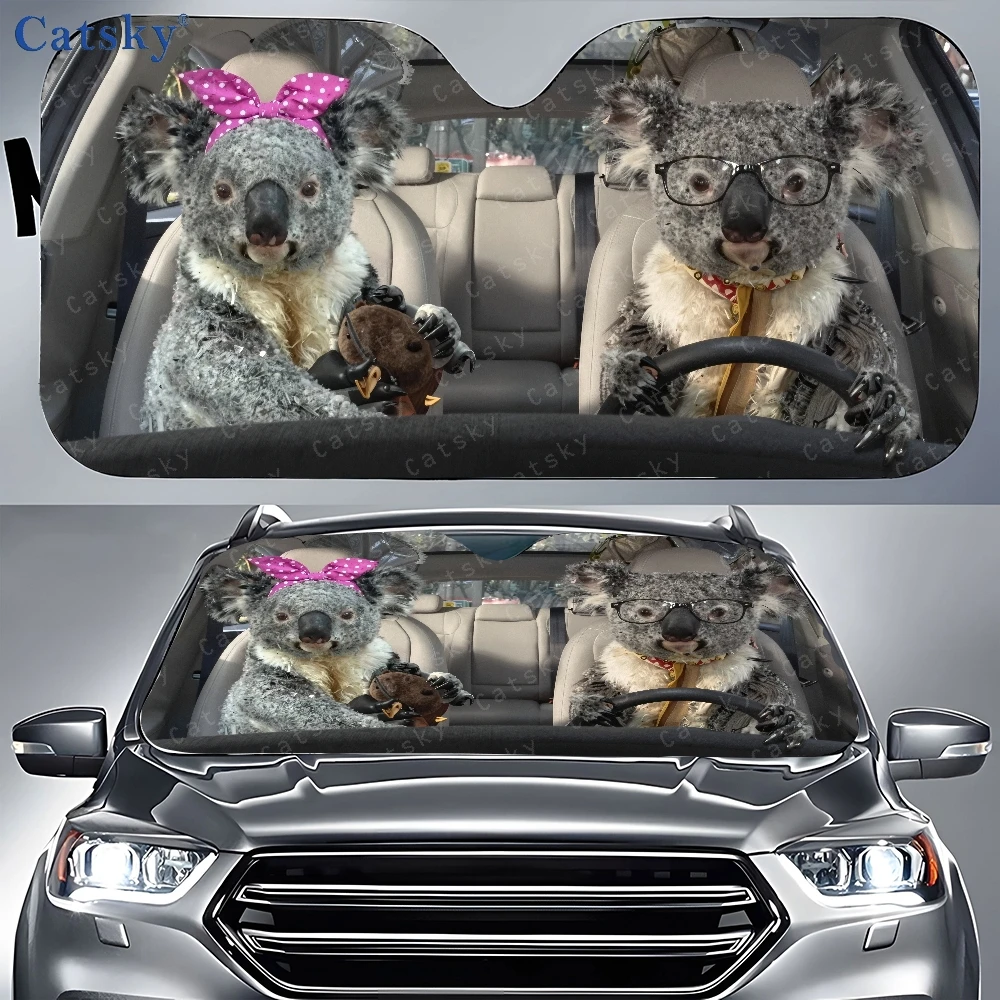 Couple Of Koalas Car Sunshades | Front Window Sun Cover For Car, Auto Sunshade For Car Decor, Durable Polyamide Visor, Universal