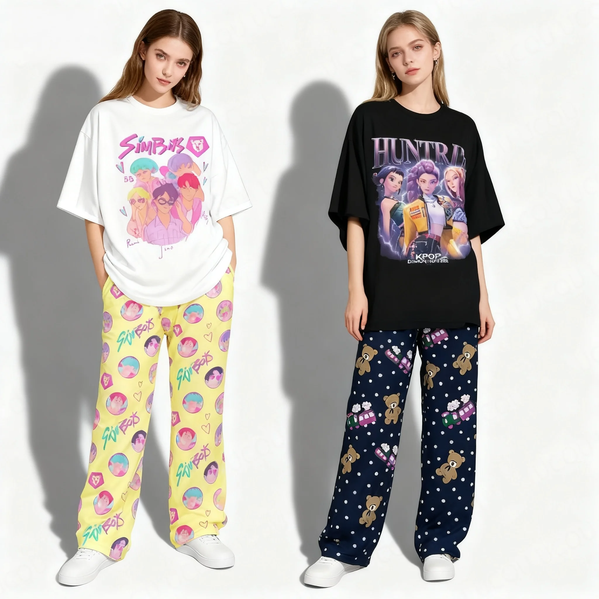 

Summer Street Kpop Demon-Hunting Girls' Group and Gaza Boys' Group Style 3D Oversized T-Shirt and Pants Set for Adults Unisex
