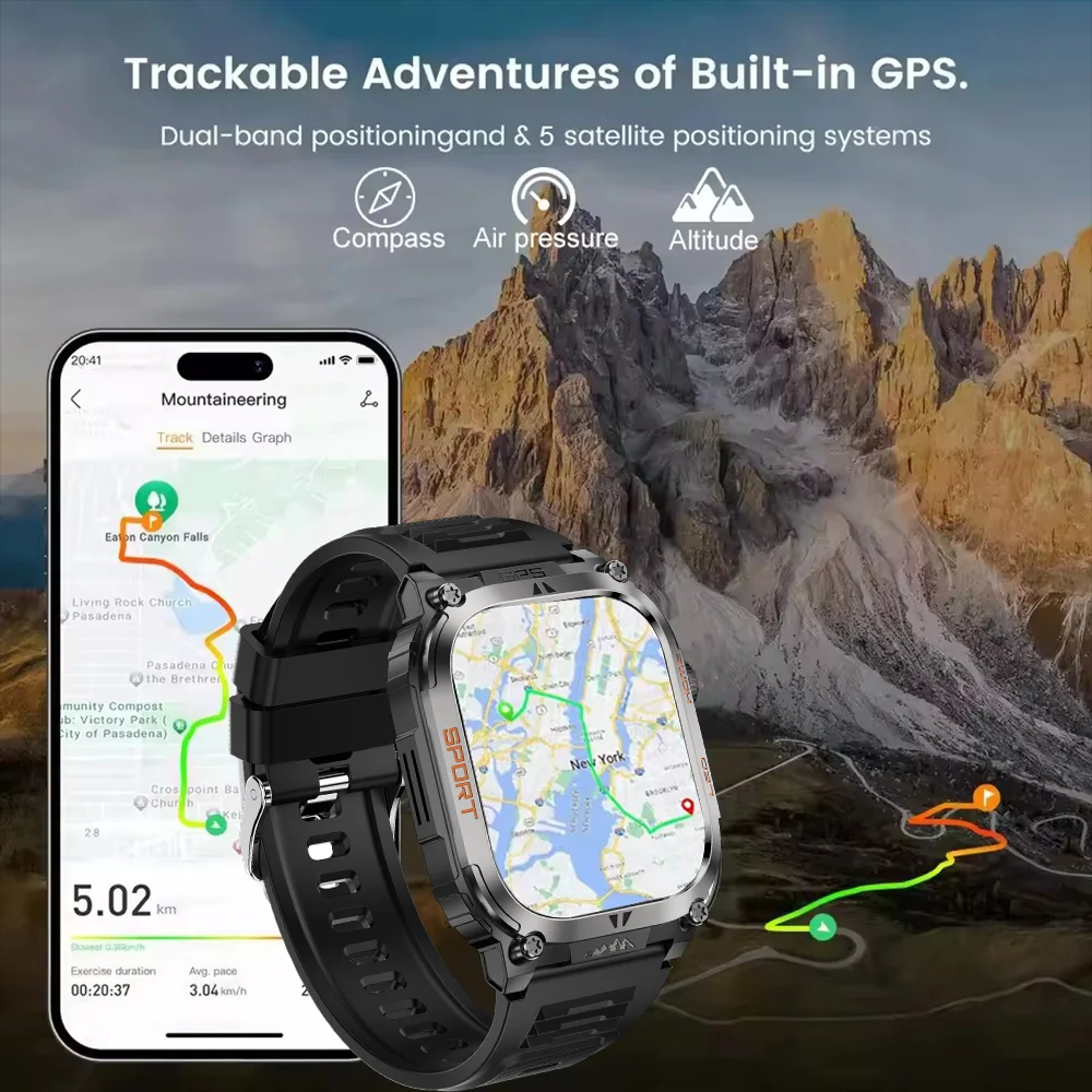 2026 New Outdoor Smartwatch GPS IP68 Waterproof Compass Altimeter 630mAh Battery Bluetooth Call Men Sports Smart Watch HD Screen