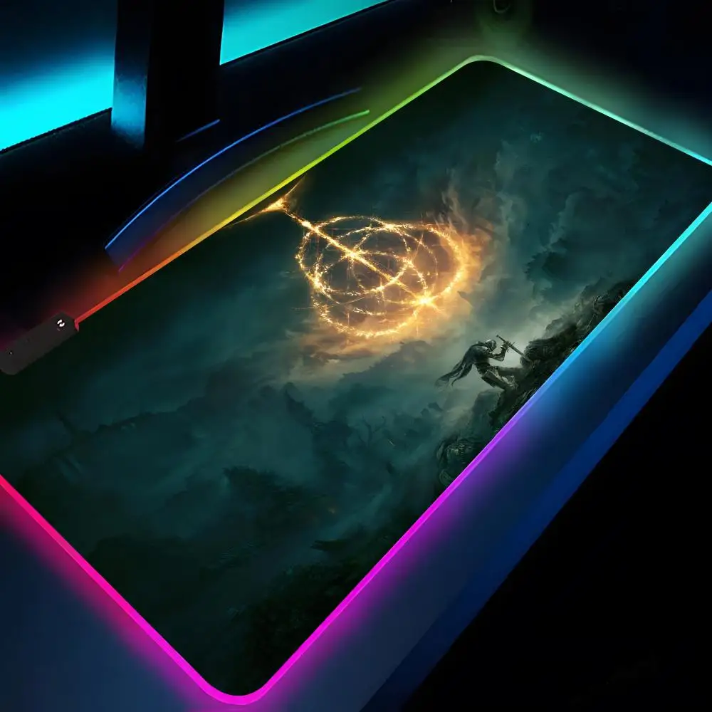 Imagem -04 - E-elden Anéis Mouse Pad Rgb Laptop Mat Gaming Mousepad Gamer Teclado Backlit Girl Table Pads Mesa Sombra do Erdtree Xxl