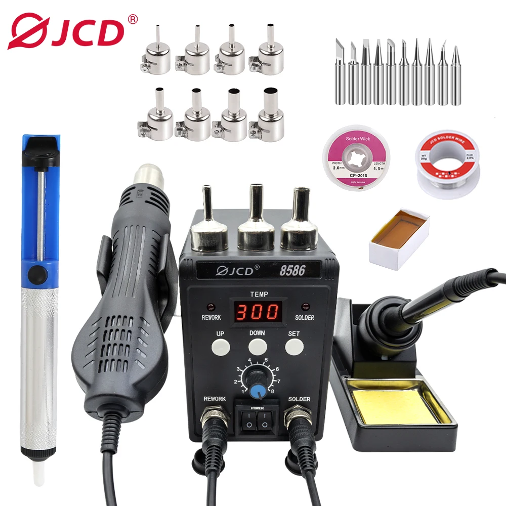 JCD 2 in 1 Soldering Station 8586 Digital Display SMD Rework Hot Air Gun Solder Iron 220V ESD Welding Desoldering Repair Tools