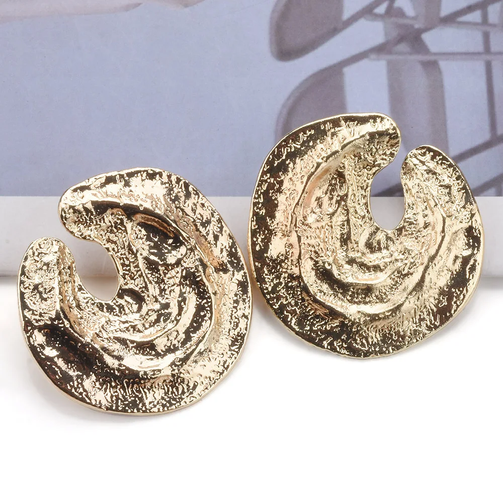 2024 New ZA Fashion Irregular Raised Textured Circle Metal Earrings Women Indian Vintage Statement Punk Big Earrings Jewelry