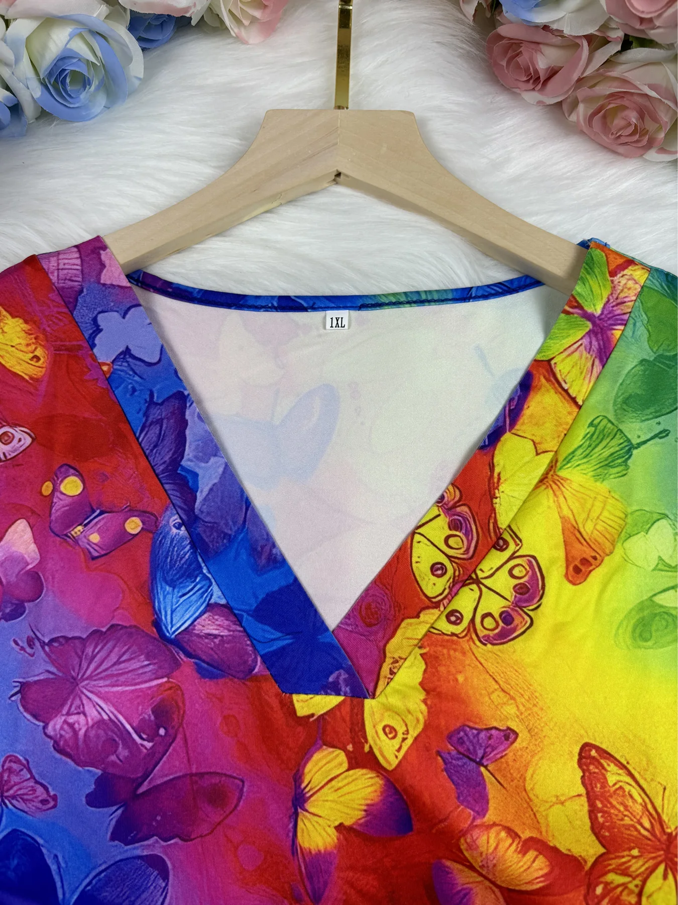 New 2025 Plus Size Casual Dress in Black Style Women'S Spring Summer Colorful Butterfly Gradient Printed T-Shirt Dress Pockets view 5