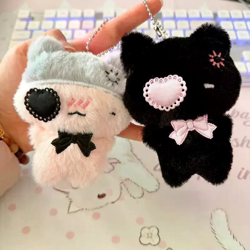 Cute Cartoon Plush Kitty Keychain Kawaii Black Cat Pink Cat Doll Backpack Decoration Pendant Bag Charm Key Ring Accessories Gift