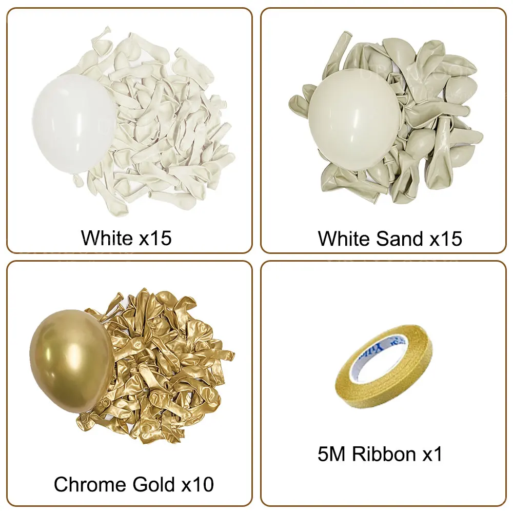 40Pcs White Sand Latex Balloons 10Inch Boho Sand White Metal Chrome Gold Balloons for Birthday Wedding Baby Shower Party Decor