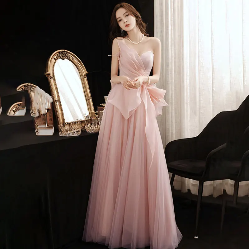 

New Fashion Women Party Dress Sexy Strapless V-neck Evening Gown Celebrity Floor Length Formal Occasions Prom Dresses Pink Tulle