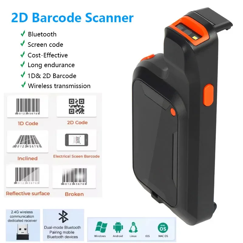 

Barcode Scanner 2D Phone Back Clip Bluetooth Scanning Handheld Barcode Reader Data Matrix Code 1D 2D QR Scanners for Android IOS