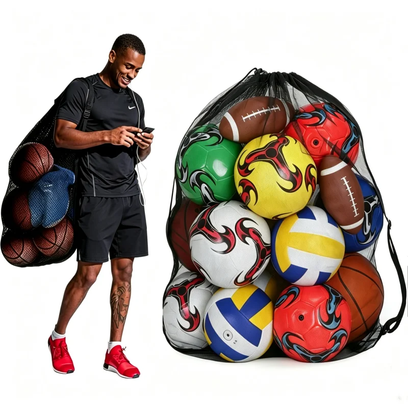 Ball Team Training Bag Basketball Football Packback Bag Drawstring Mesh Storage Bag Large Capacity Sports Gym Shoulder Pocuch
