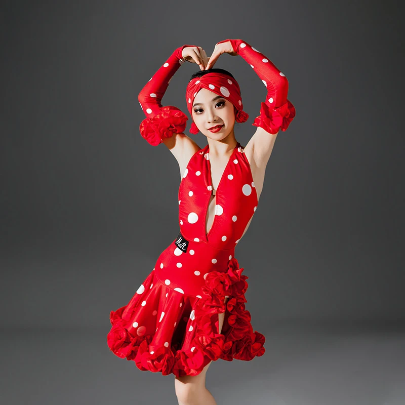 

Red Latin Dance Professional Dresses Children'S Samba Rumba Ballroom Dance Costumes Girls Latin Dance Performance Dress SL10371