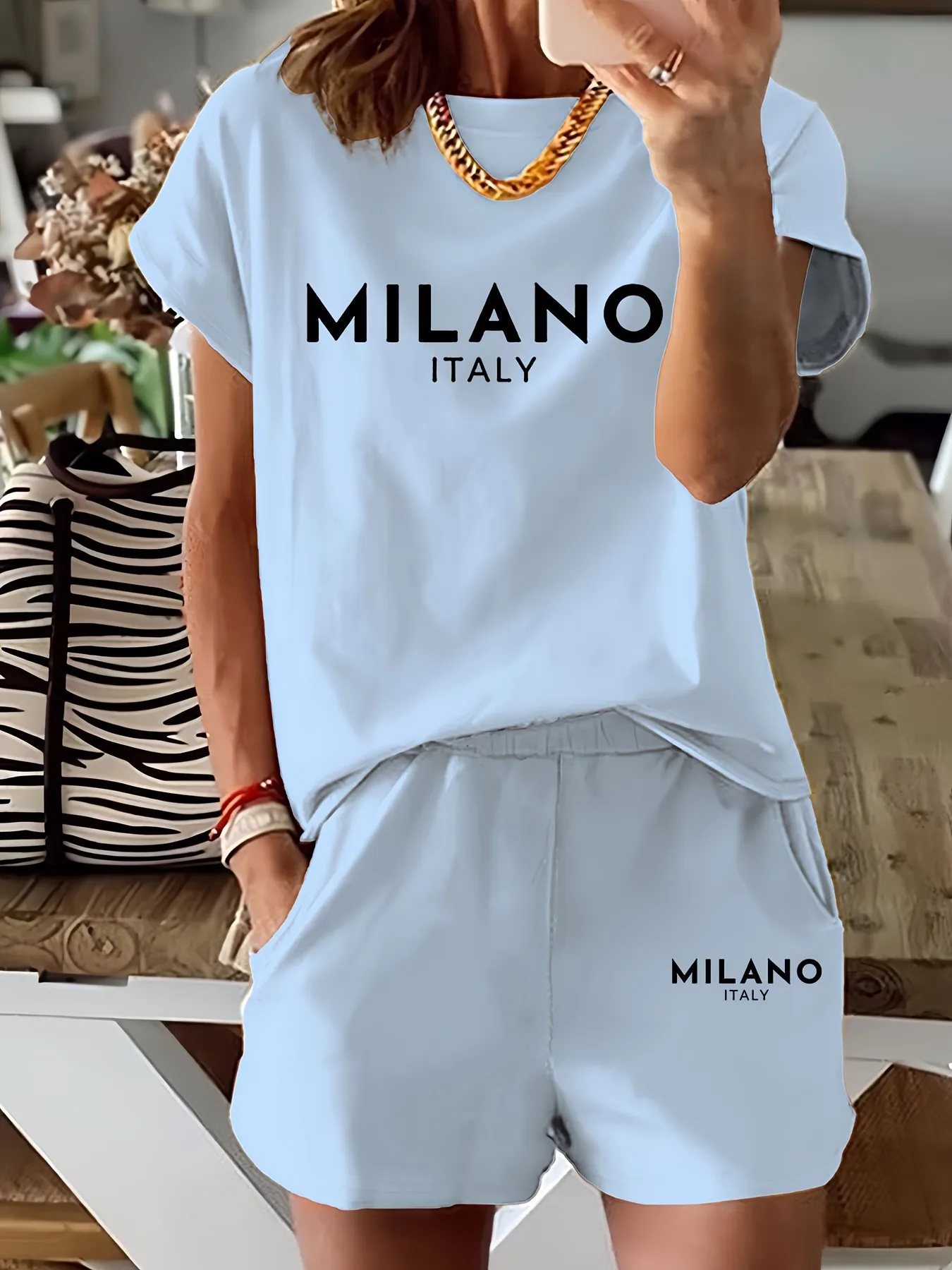 2026 Summer Women's Suit Fashion Sporty Comfortable Soft 3D Letter Pattern Print Stylish and Versatile Casual Wear
