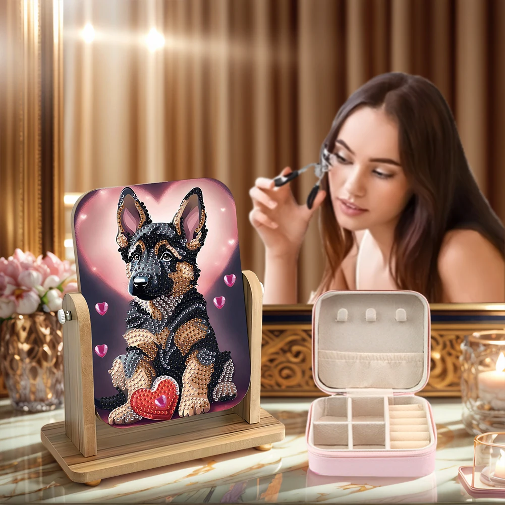 

DIY Dog Diamond Painting Kit Rotatable Mirror w Diamond Painting Jewelry Box