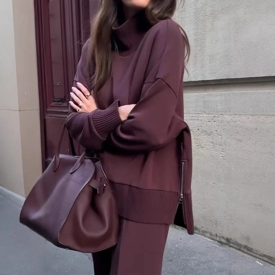 طقم سويت شيرت نسائي كاجوال بأكمام طويلة، سروال فضفاض للربيع والخريف مع جيوب، بدلة مكونة من قطعتين على الطراز الأوروبي والأمريكي #2