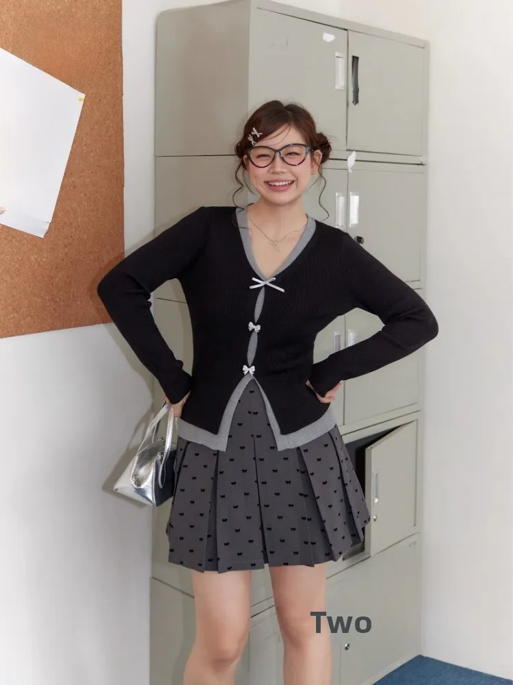 

Утягивающая женская осенняя студенческая юбка больших размеров в горошек и трикотажный комплект с высокой талией V Ne Faionable Ensemble