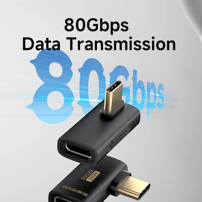 Hagibis USB C إلى C محول 90 درجة الزاوية اليمنى محول 80Gbps USB4 كابل بيانات تمديد لأجهزة الكمبيوتر المحمول Thunderbolt 5/4 iPhone 17