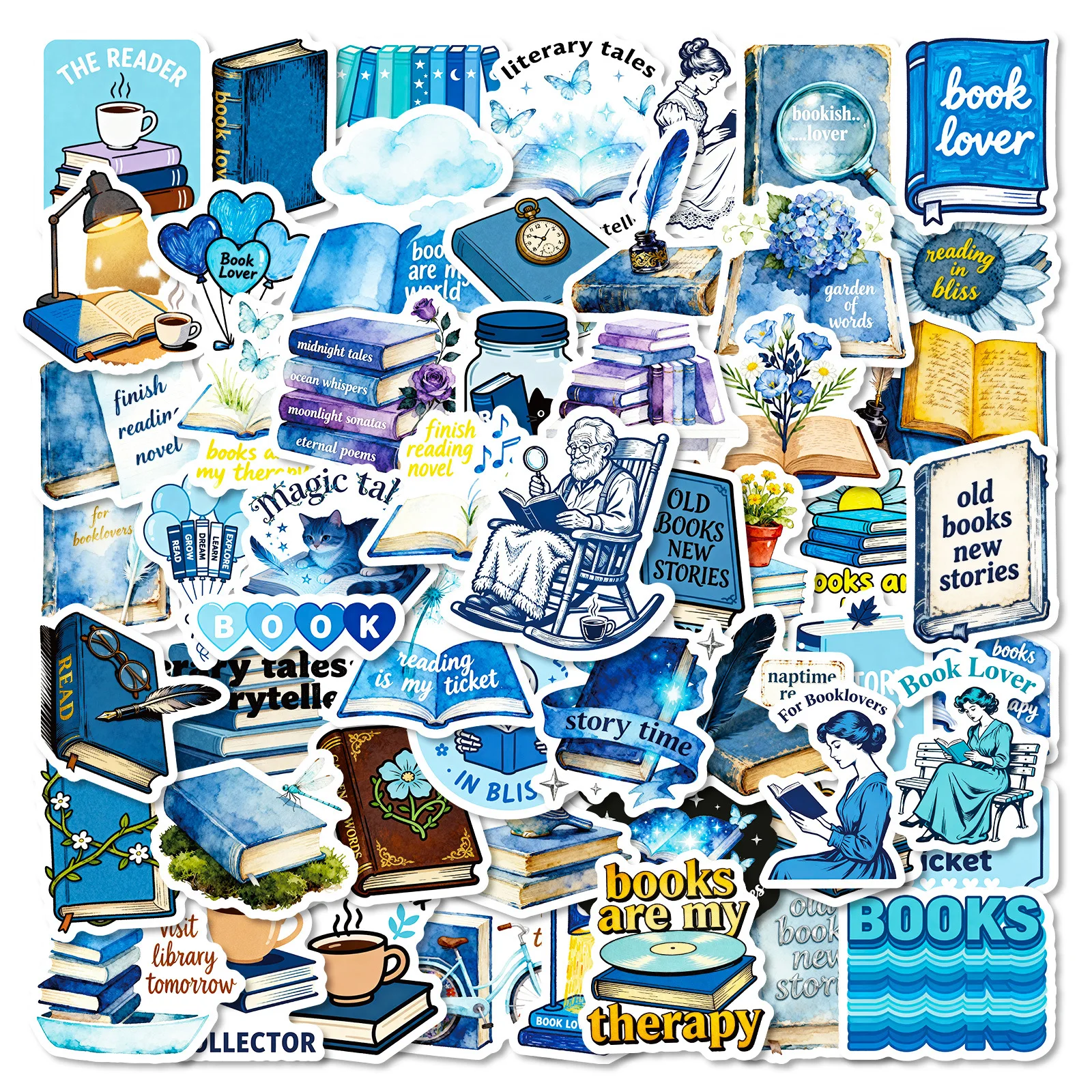 50PCS Retro Book Watercolor Stickers High Quality No-Duplicate Decorative Stickers for Book Fans Journal DIY Crafts