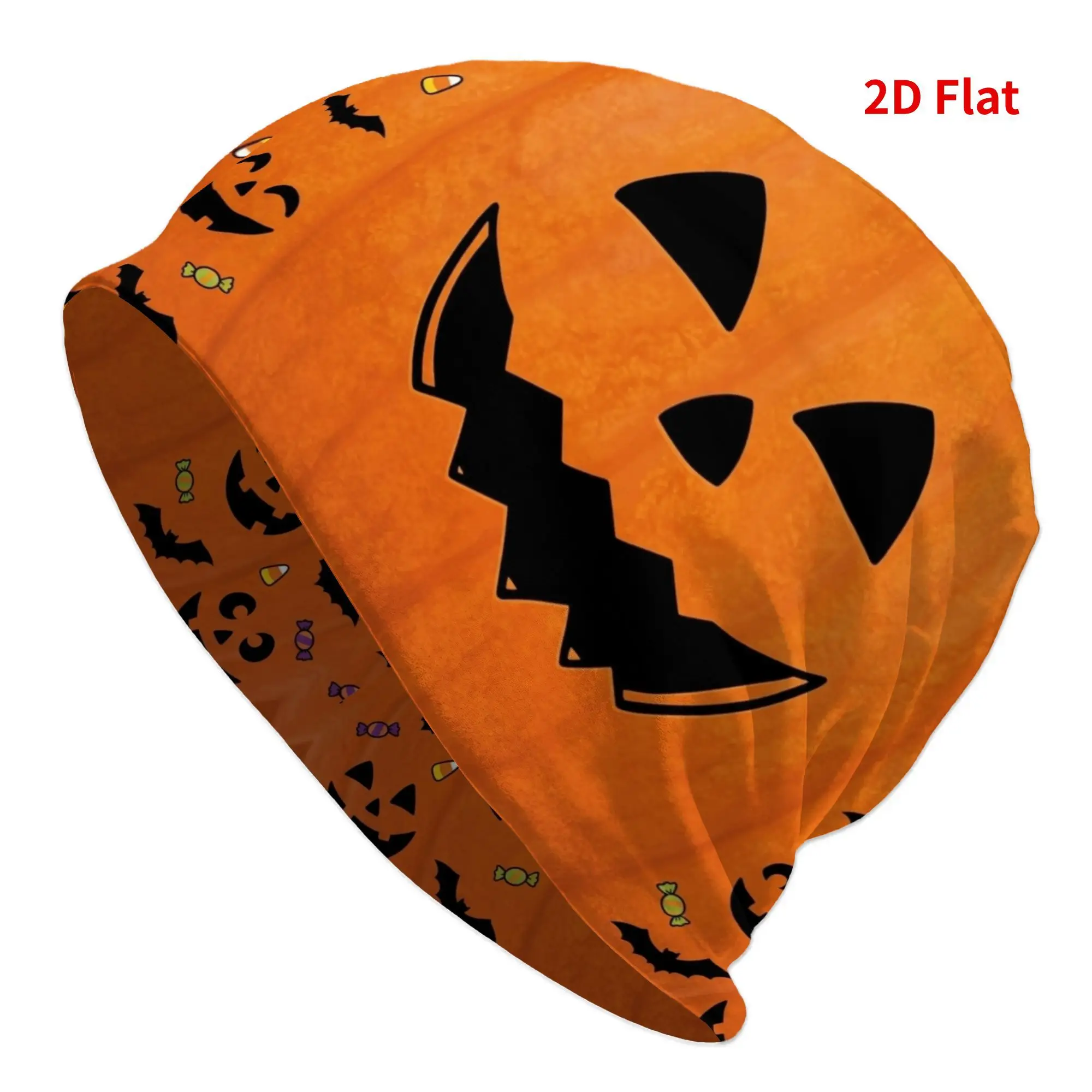 1pc Halloween Pumpkin Scary Faces Pattern 2D Flat Printing Bonnet Men Outdoor Thin Hat Fun Halloween Skullies Beanies Caps