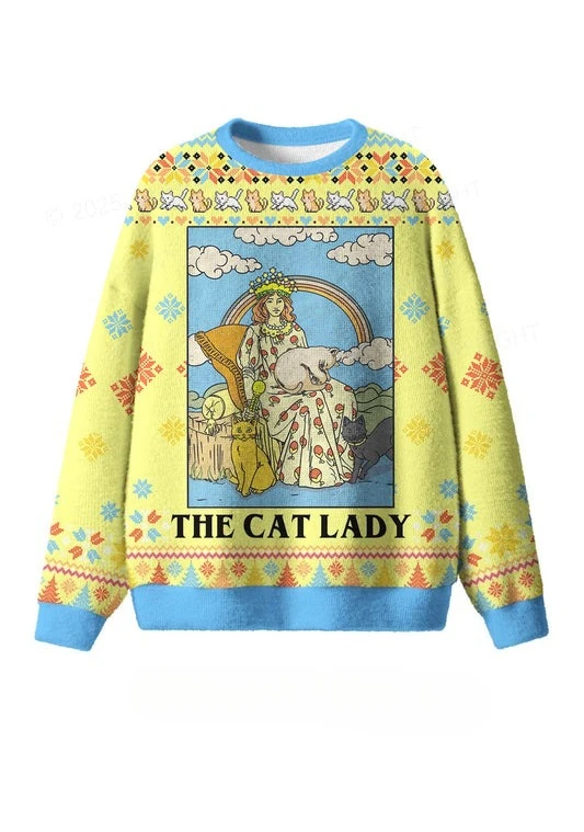 2026 Ugly Christmas Sweater Pullover,Funny Tarot Cat Lady 3D Print Sweatshirt, Men‘s Women’s Kid‘s Christmas Party Jumper