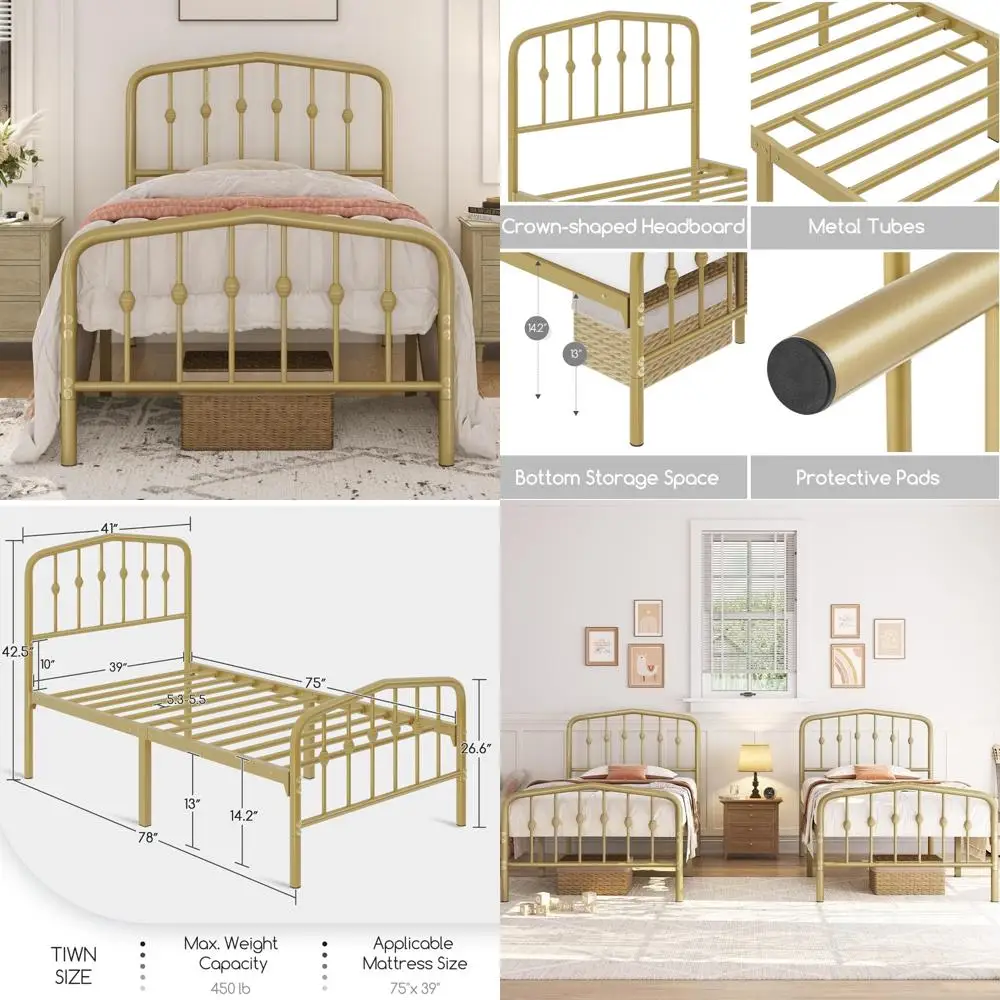 

Twin Size Metal Platform Bed Frame with Victorian Style Wrought Iron Headboard and Footboard - Easy Assembly, No Box Spring Need