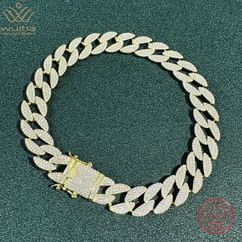 WUIHA Sparkling 925 Sterling Silver Created Moissanite Hiphop Rock Miami Cuban Bracelet for Women Men Fine Jewelry Drop Shipping