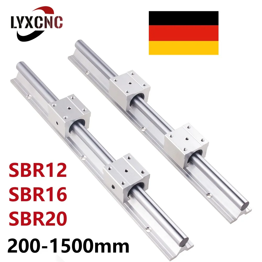 2pcs Linear Rail SBR12 SBR16 SBR20 200 300 400 500 600 800 1000 1200 1500mm + 4pcs SBR12UU SBR16 SBR20UU  Block For CNC Part