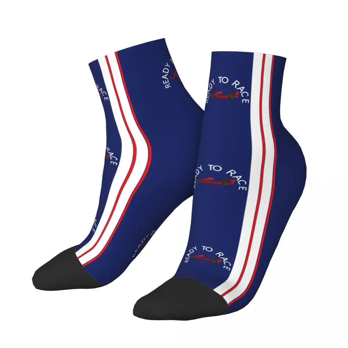 Cool Men's Ready To Race Stripe Dress Socks Unisex Warm Breathbale 3D Printing Racing Crew 