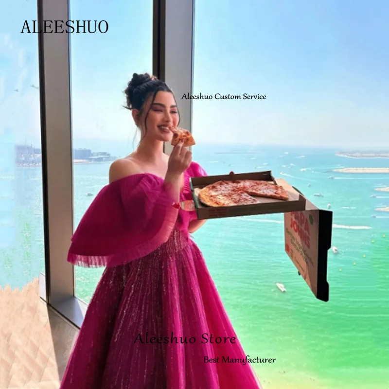 Aleeshuo-ロングイブニングドレス、dubai、arabic、ノースリーブ、オフショルダー、スパンコール、プリーツ、ノースリーブ、プロムドレス