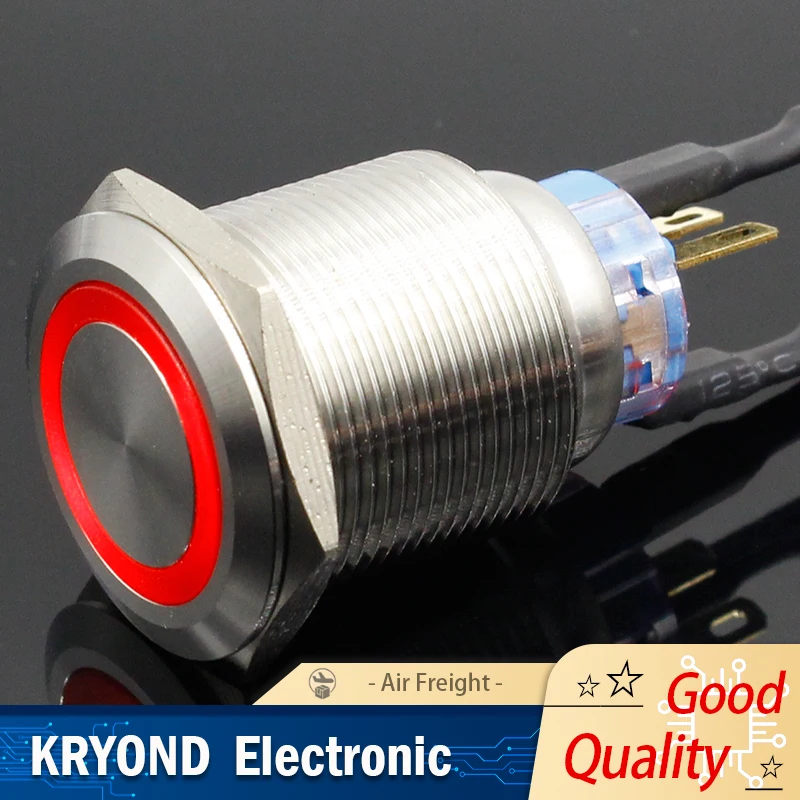 1PC Colorful 22mm LED Power Push Button Switch 5V 12V 24V 220V Momentary Latching Waterproof Metal Self-Locking
