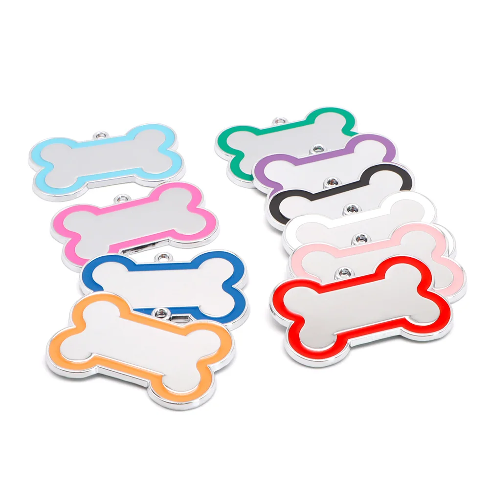 Wholesale 100Pcs 10 Colorful Cute Engraved ID Dog Tag Bone DIY Dog Id Tags For Dog Cat Personalized Collars Pet Accessories