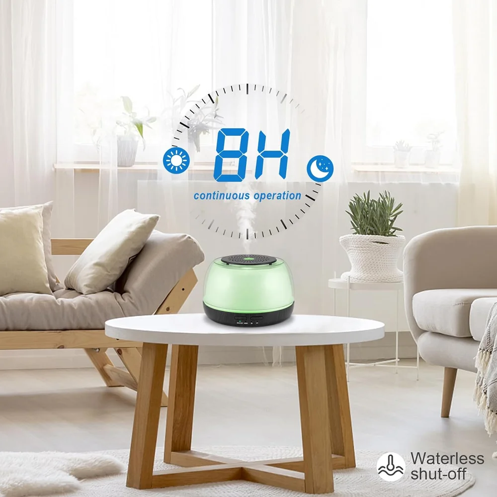 Diffuser Minyak Esensial 500ML - Humidifier Aromaterapi 8 Jam dengan Remote Control, Lampu LED 7 Warna, 4 Pengaturan Timer untuk Rumah
