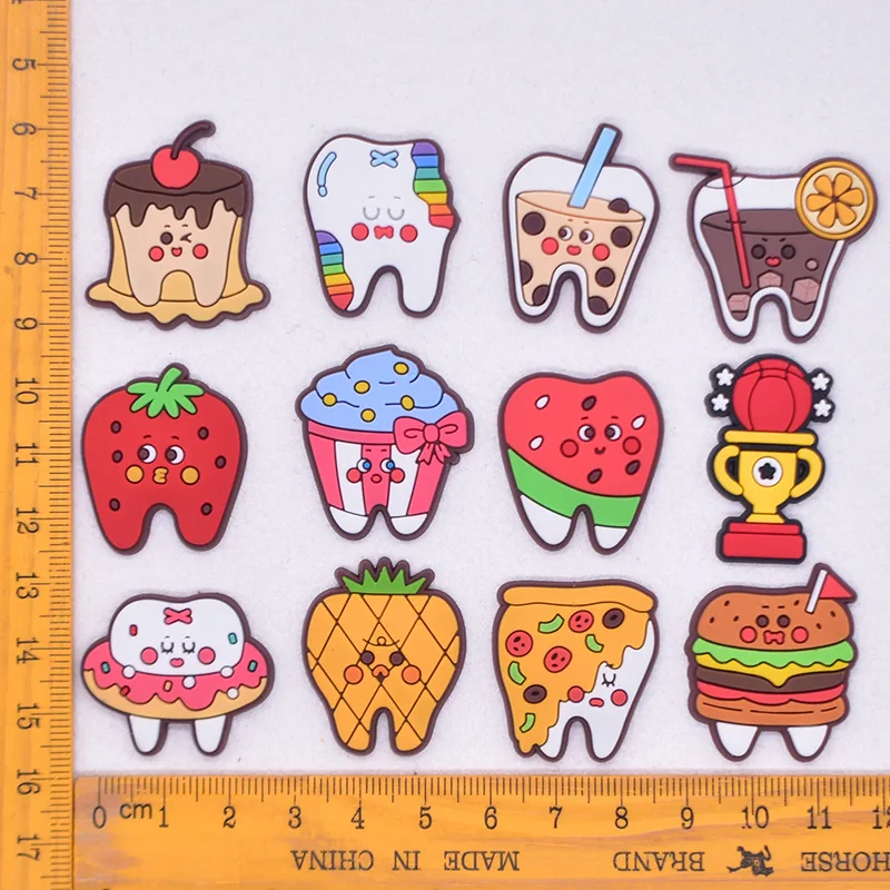 Cute Food Tooth Shoe Charms Cartoon Food Teeth Clog Charms Funny Dental Theme Burger Pizza Ice Cream Candy Tooth Shoe Decoration