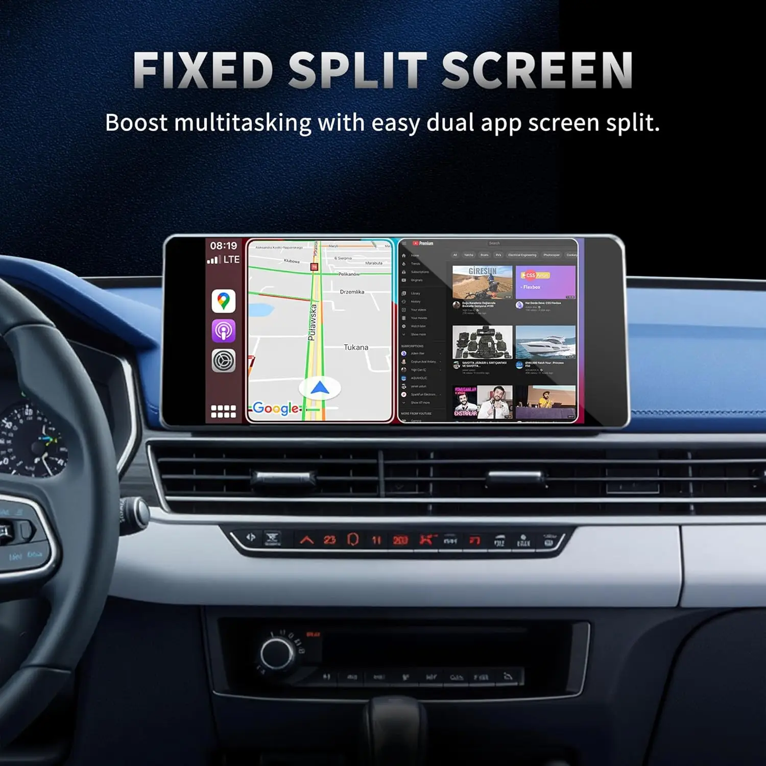 Беспроводной адаптер CarPlay 4-в-1 и Android Auto, Stream Netflix, YouTube, зеркало с разделенным экраном для автомобилей