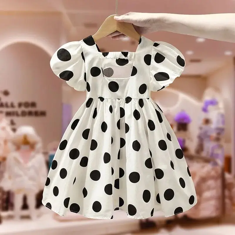 Girls Baby Dress Summer 2023 New Children\'s Short Sleeve Dress Little Girls Korean Princess Dress Fashion Black Dress2-9Y