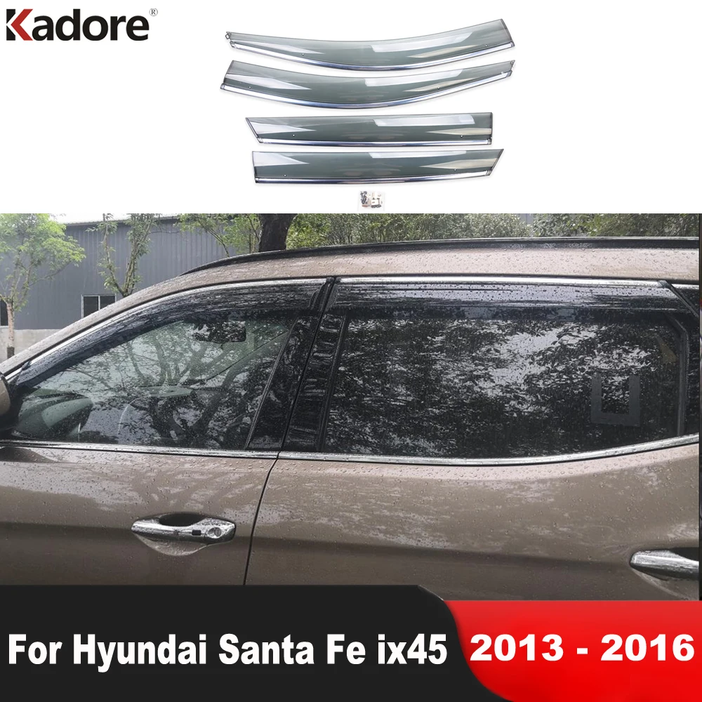 

Оконные дефлекторы для Hyundai Santa Fe ix45 2013 2014 2015 2016, ветрозащитный козырек от солнца и дождя, защитная крышка, отделка, автомобильные аксессуары