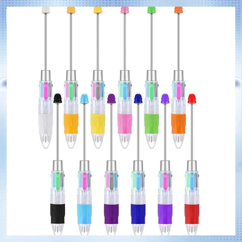 A82Q-12 Pcs Multicolor Beadable Pens 4In1 Colored Beads Pen Retractable Ballpoint Pens For DIY Making Kit Students Children Dura