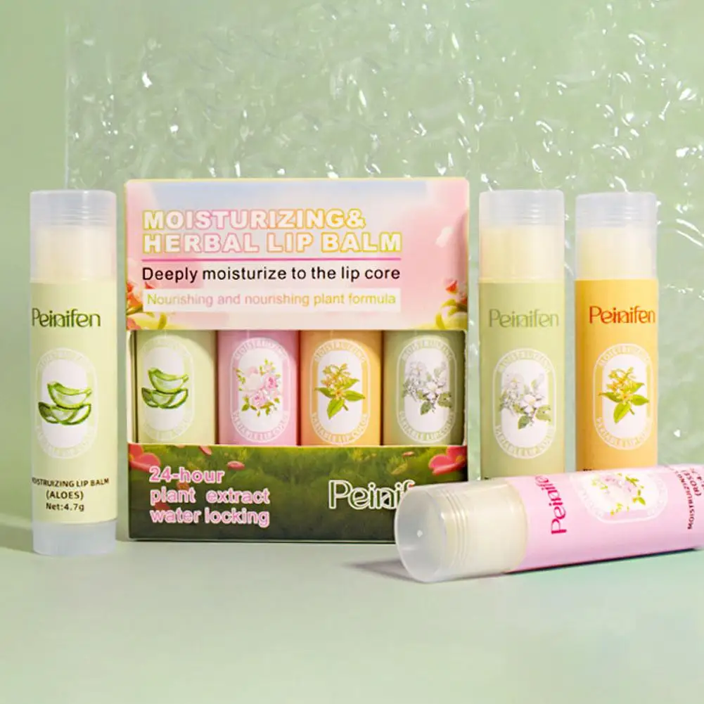 4 قطع/مجموعة بلسم شفاه مرطب وممتلئ، مجموعة العناية بالشفاه المعطرة بالزهور للشفاه الجافة، ترطيب طويل الأمد، إصلاح الشفاه المتشققة #3