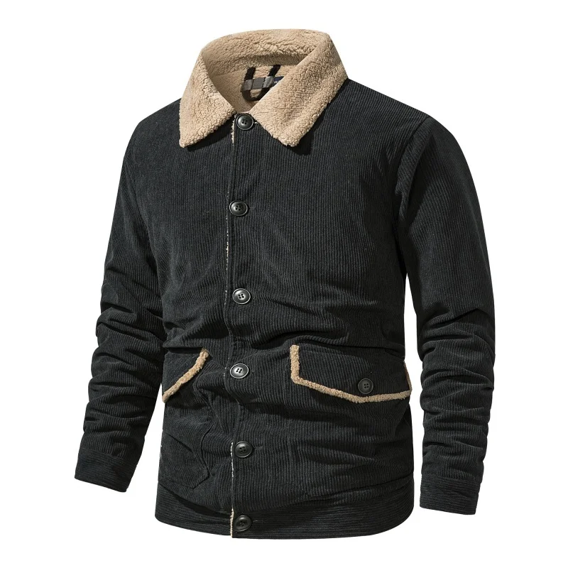 

New Autumn Winter Men's Fleece Thick Jacket Corduroy Plus Velvet Thickened Lamb Warm Tough Guy Outwear Vintage Man Coat