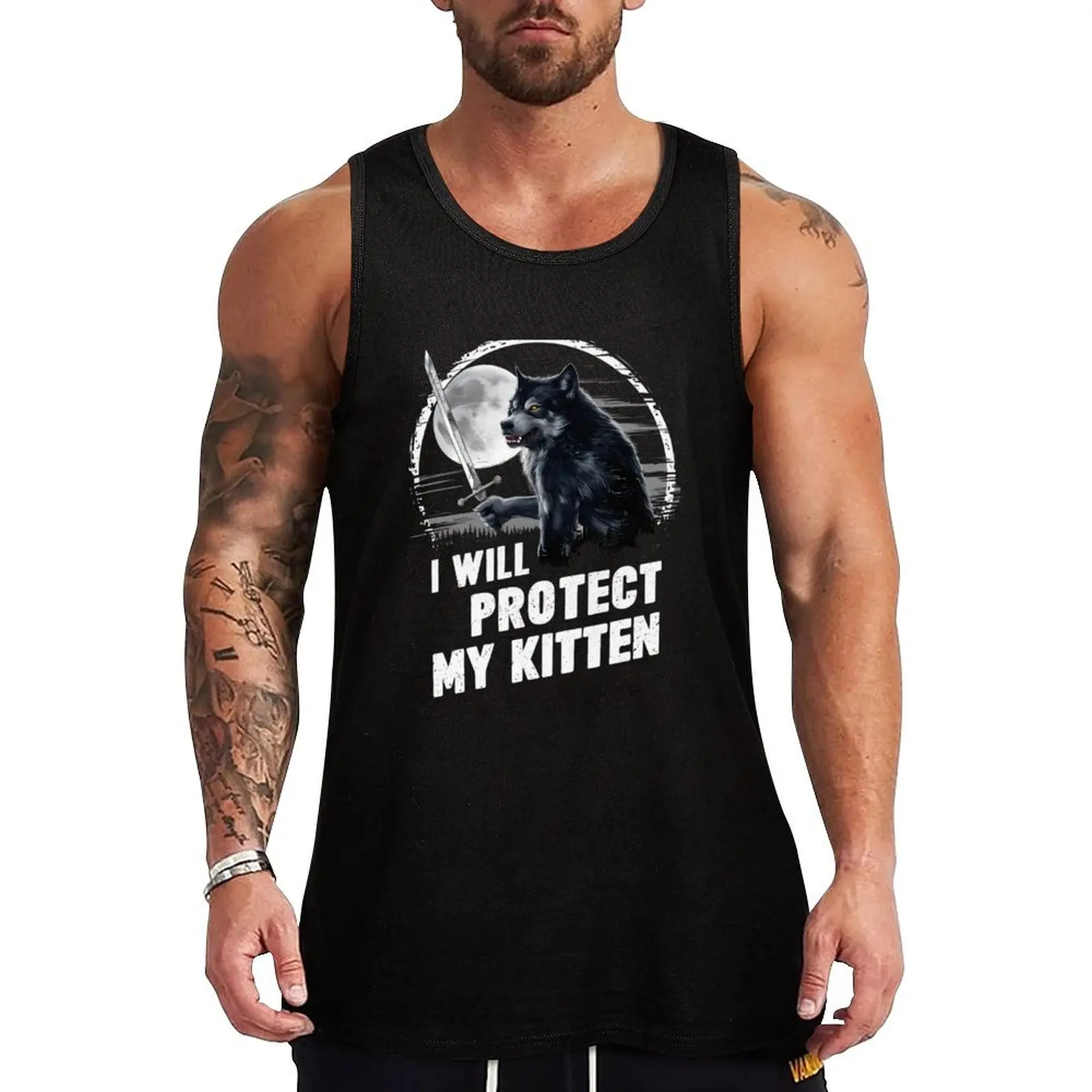 

Were.wolf Rip.ping Alpha Wolf I Will Protect My Kitten Tank Top gym shirt man anime top Men's sleeveless gym shirts