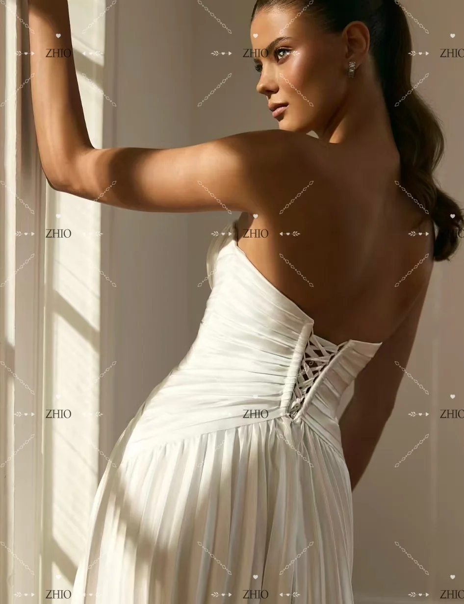 ZHIO فستان زفاف كلاسيكي مطوي على شكل قلب سويب تراين عاجي ساتان على شكل حرف a فستان زفاف نسائي مخصص أنيق فيستدو دي نوفيا #5