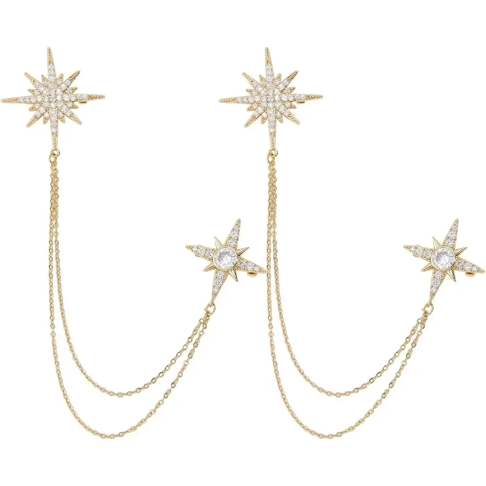 

2-х шт., брошь-цепочка со звездами, булавка с лацканами, булавка с кубическим цирконием и цепочкой с кисточками для карьерного костюма, смокинг